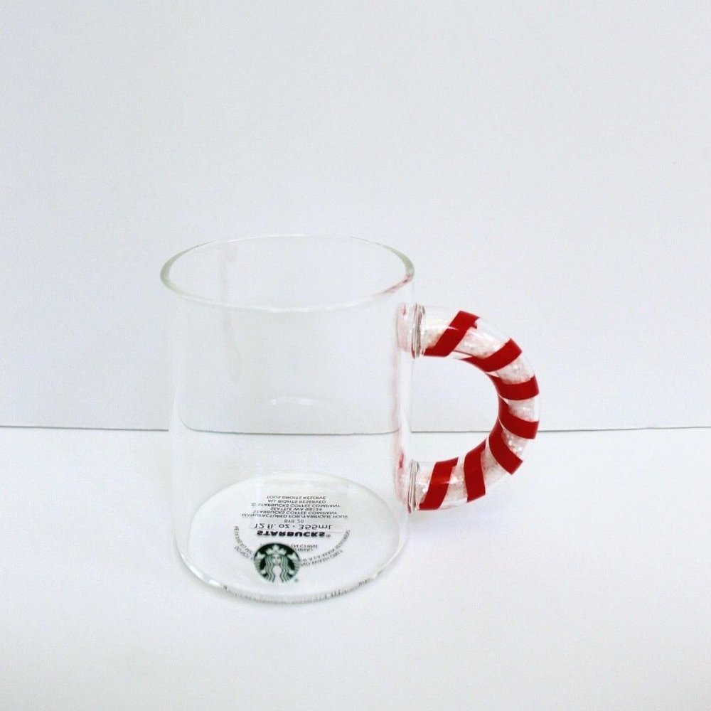 Starbucks Holiday 2020 Candy Cane Handle Clear Glass Mug Cup